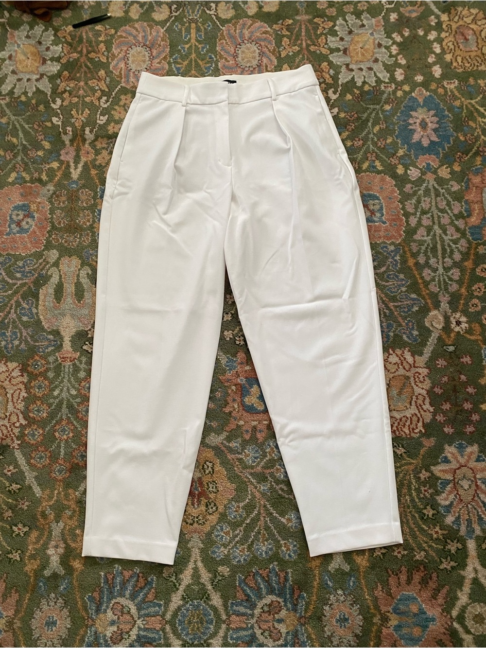 Express White High-Waist Pleated Tapered Trousers